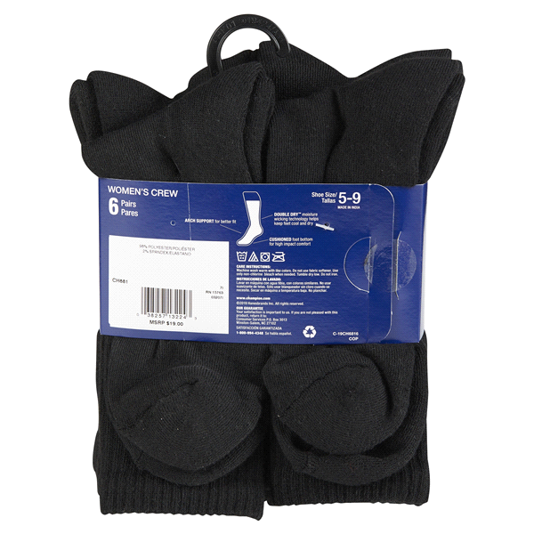 slide 23 of 29, CHAMPION WMNS 6PR CREW CH681 BK 6-12, 5 ct