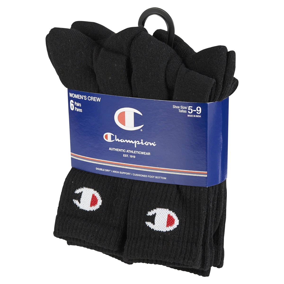 slide 25 of 29, CHAMPION WMNS 6PR CREW CH681 BK 6-12, 5 ct