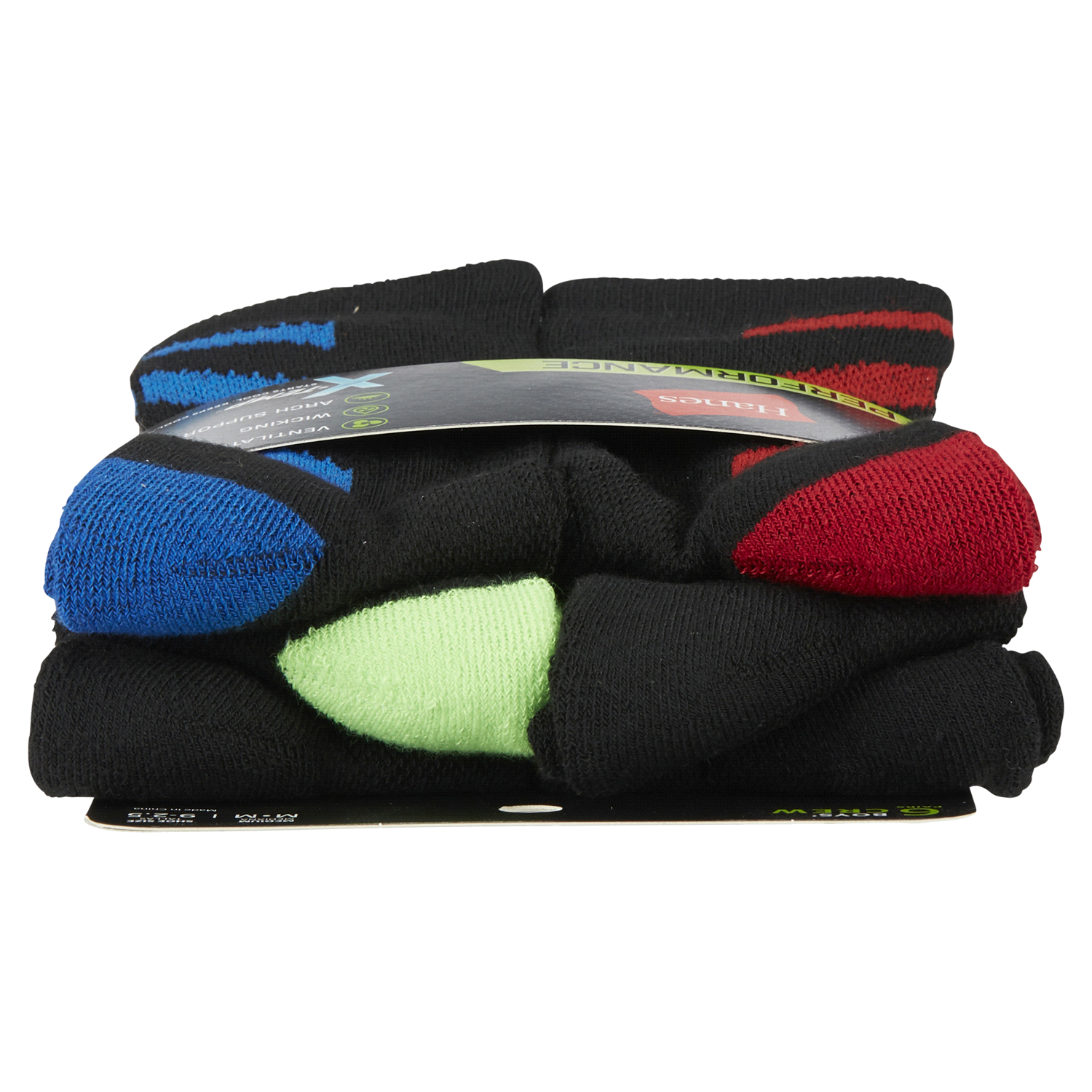 slide 5 of 5, Hanes Boys' X-Temp Crew Socks, Black, Size Medium, 6 ct