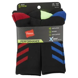 Hanes Boys' X-Temp Crew Socks, Black, Size Large