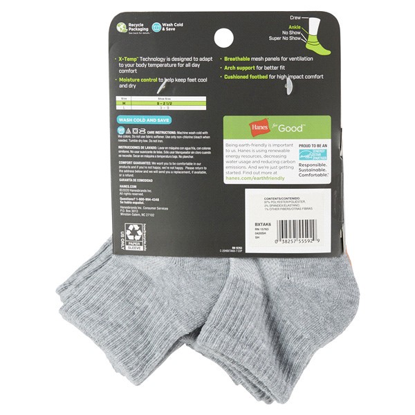 slide 29 of 29, Hanes Boys' X-Temp Quarter Socks, Gray, Size Medium, 6 ct