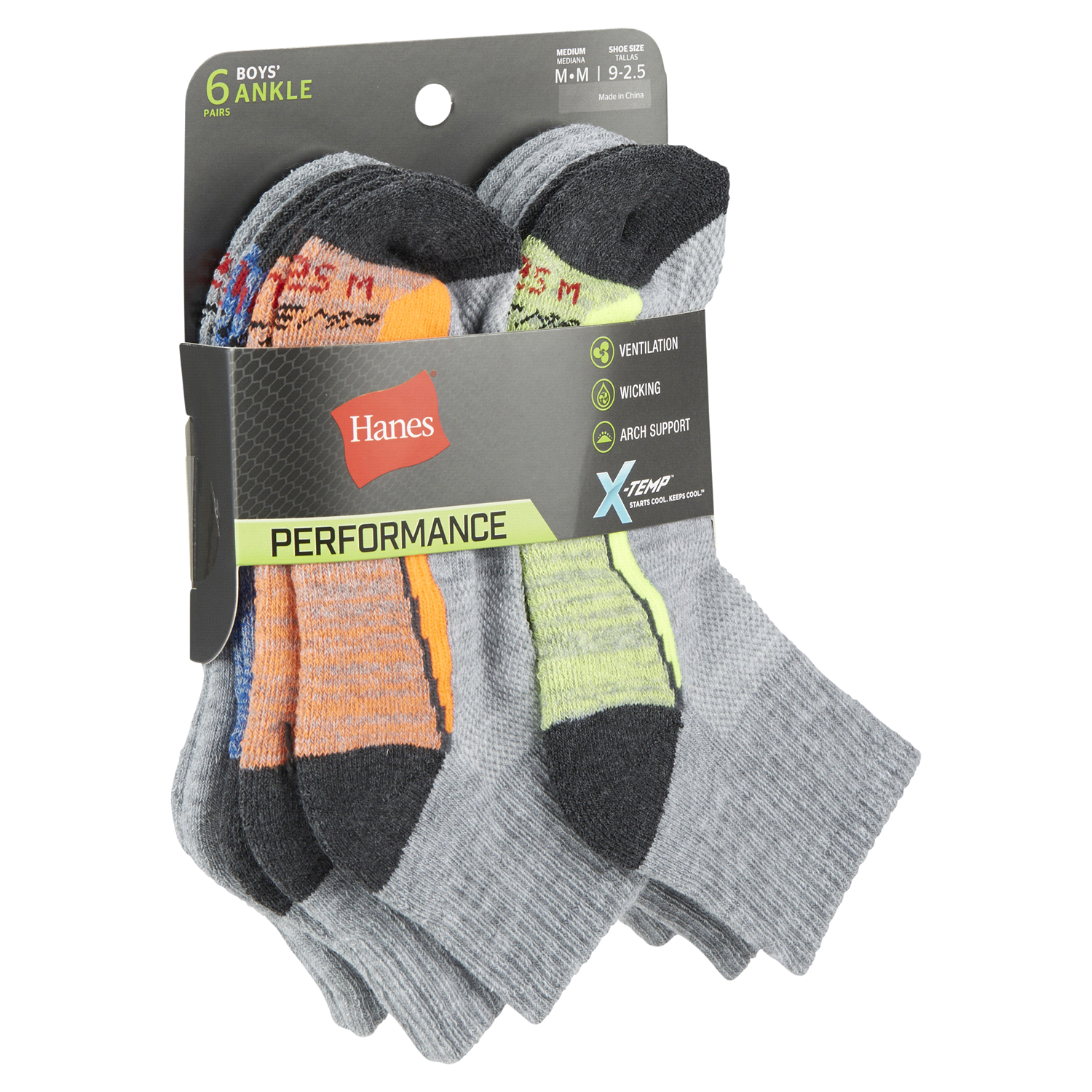 slide 4 of 5, Hanes Boys' Performance Ankle Socks Medium 6 ea, 6 ct
