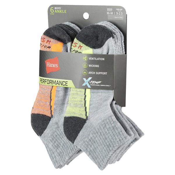 slide 14 of 29, Hanes Boys' X-Temp Quarter Socks, Gray, Size Medium, 6 ct