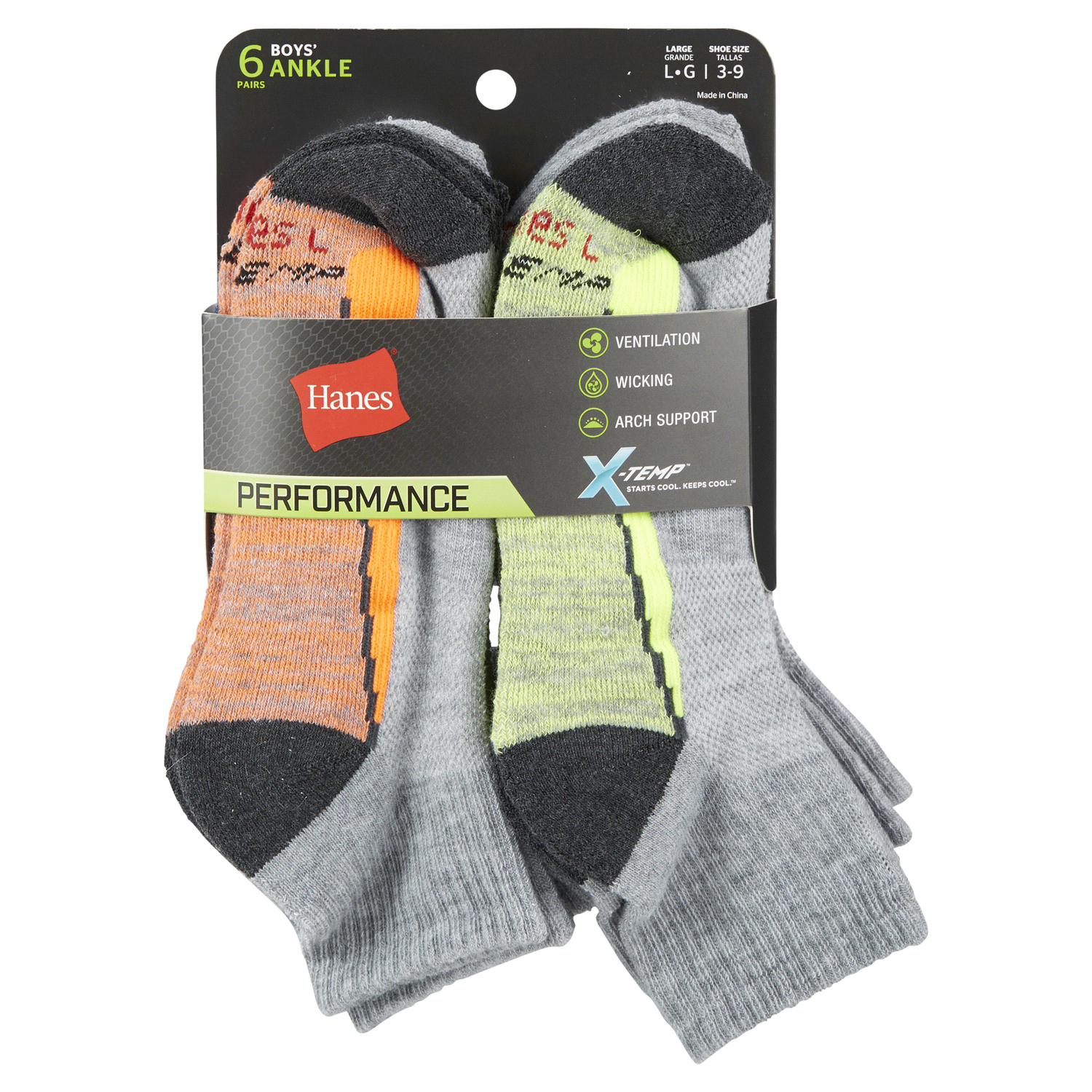 slide 1 of 5, Hanes Boys' Performance Ankle Socks Large 6 ea, 6 ct