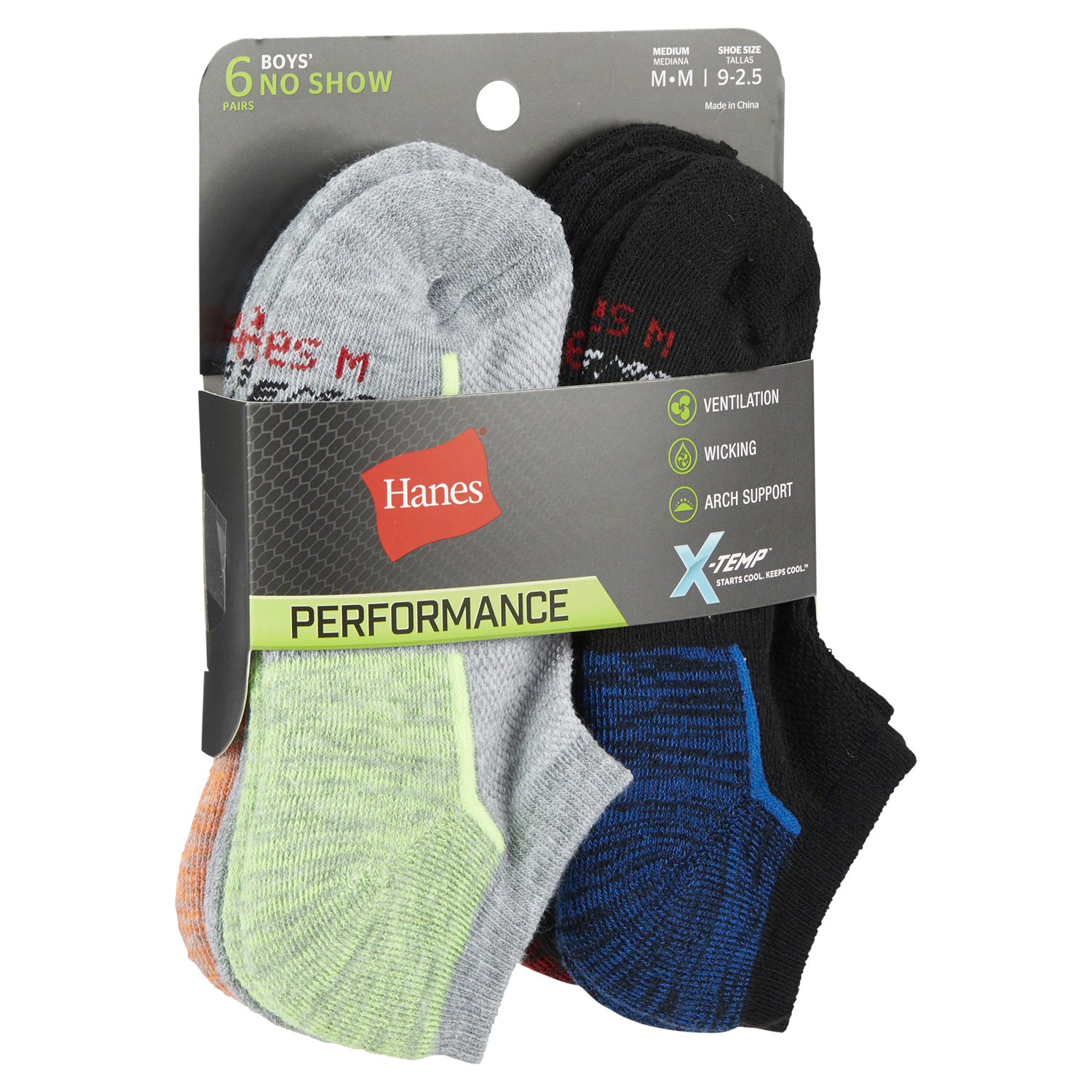 slide 4 of 5, Hanes Boys' Performance No Show Socks Medium 6 ea, 6 ct