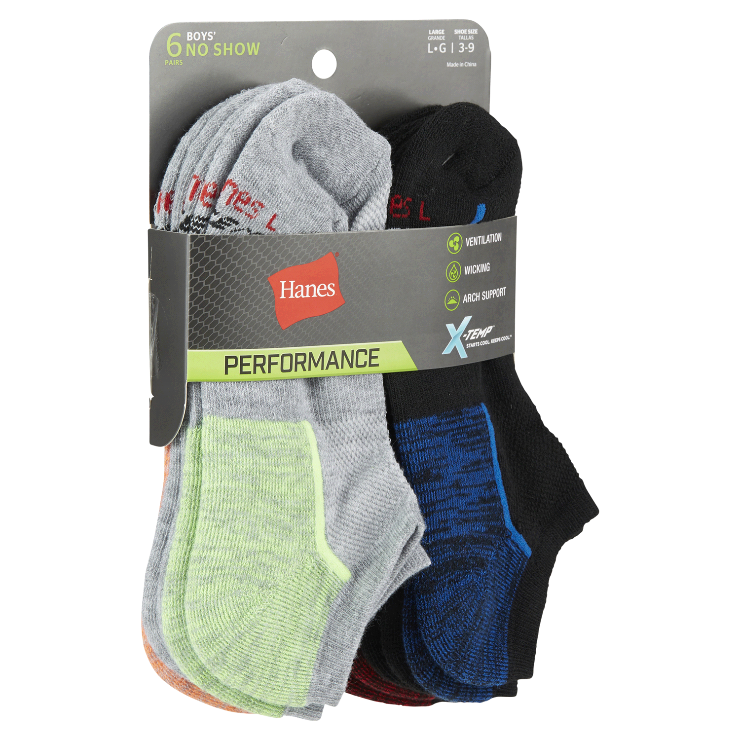 slide 4 of 5, Hanes Boys' Large No Show 6 ea, 6 ct