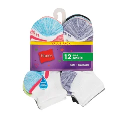 Hanes Girls&#x27; Ankle Socks Medium Value Pack 12 ea