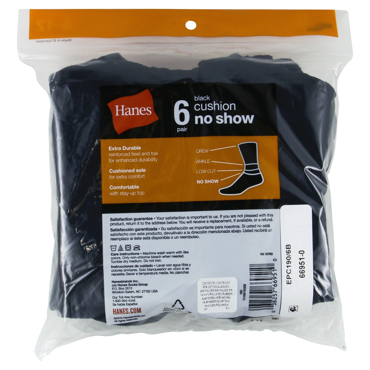 slide 2 of 2, Hanes Men's Cushion No Show Socks 6 ea, 6 ct