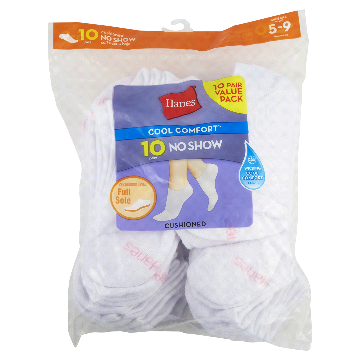 slide 1 of 1, Hanes Women's 10pk Cushioned No Show Socks - White 5-9, 10 ct