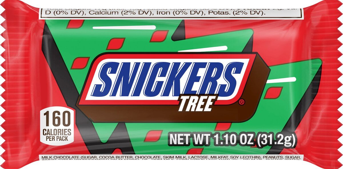 slide 2 of 8, SNICKERS Christmas Tree Chocolate Candy Bar, 1.10 oz, 1.1 oz