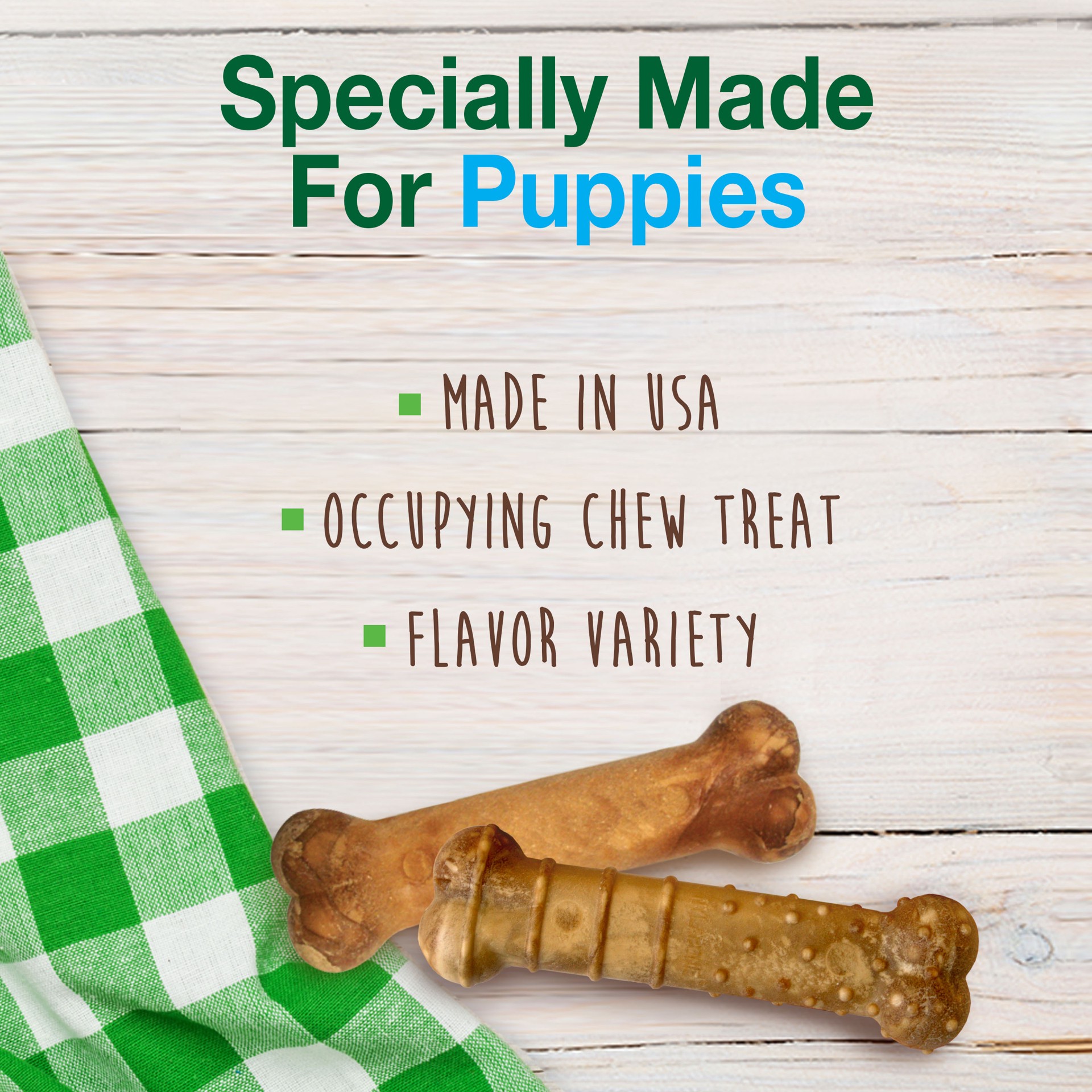 slide 9 of 9, Nylabone Healthy Edibles Puppy Natural Long Lasting Variety Dog Chew Treats Roast Beef, Turkey, & Apple, & Bacon X-Small/Petite - Up to 15 lbs.(3 Count), 3 ct