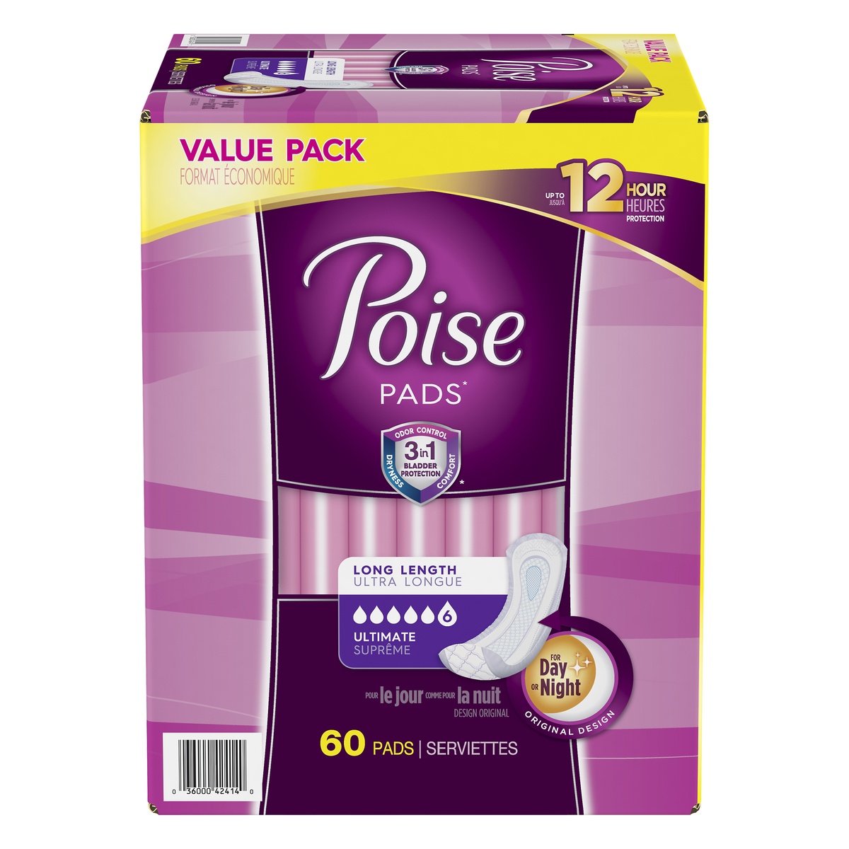 slide 1 of 1, Poise Ultimate Absorbency Overnight Pad - Long, 60 ct