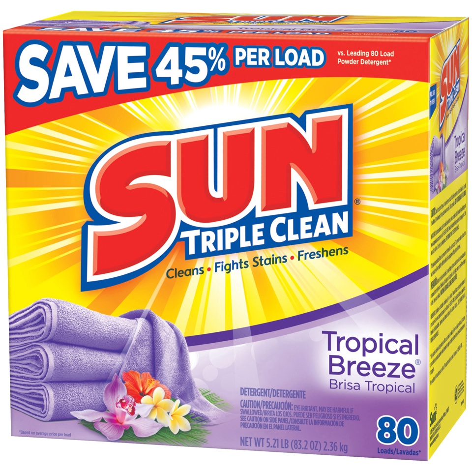 slide 1 of 1, Sun Tropical Breeze Powder Laundry Detergent 80 Loads, 83 oz