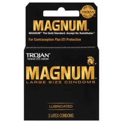Trojan Magnum Lubricated Latex Condoms Large Size 3 ea