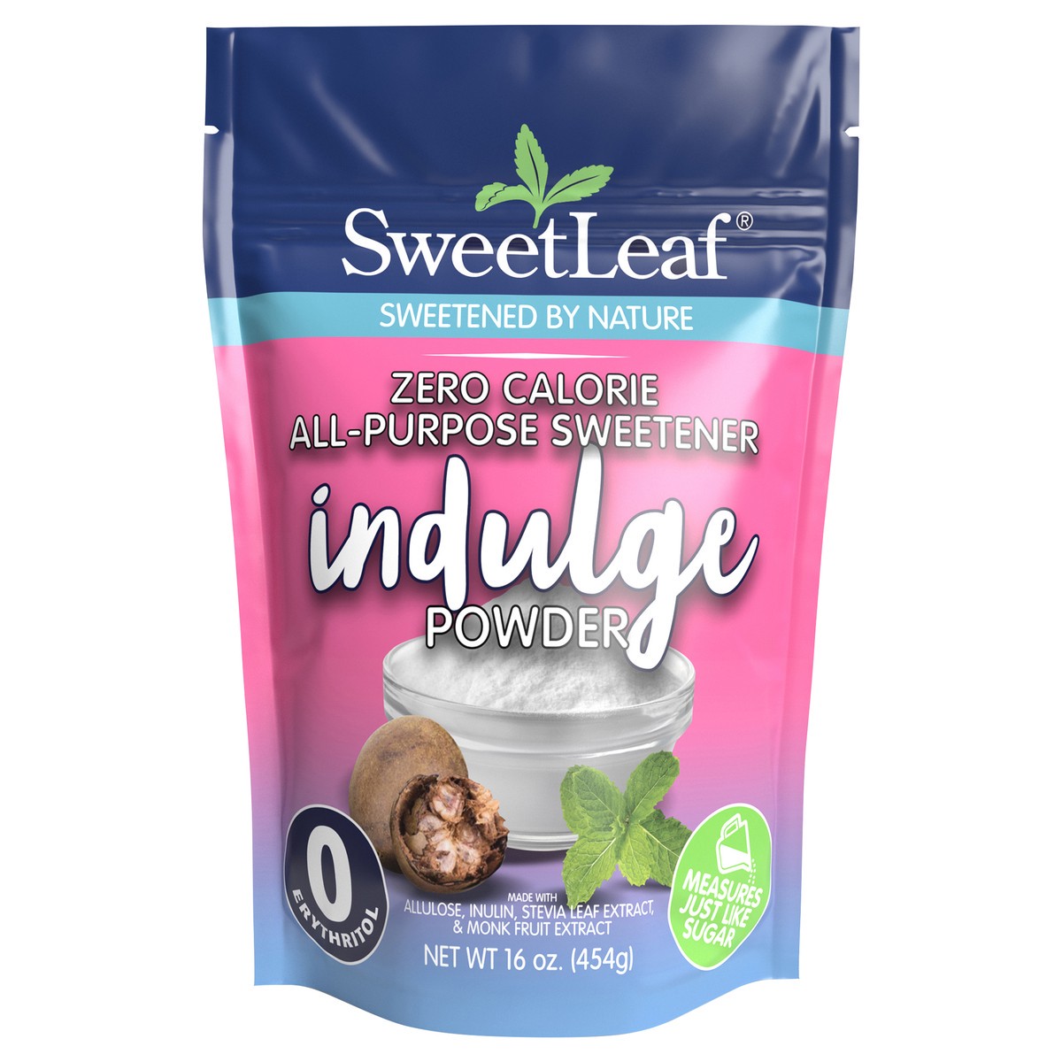 slide 1 of 12, SweetLeaf Indulge Powder, Zero Calorie All-Purpose Sweetener, 16oz bag, 16 oz