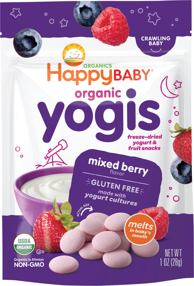 slide 2 of 2, Happy Baby Organics Organic Yogis Freeze-Dried Yogurt & Fruit Snacks Mixed Berry 1 oz UNIT, 1 oz