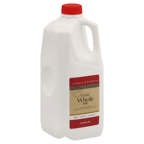 slide 1 of 4, Lunds & Byerlys Whole Classic Milk 0.5 gal, 1/2 gal