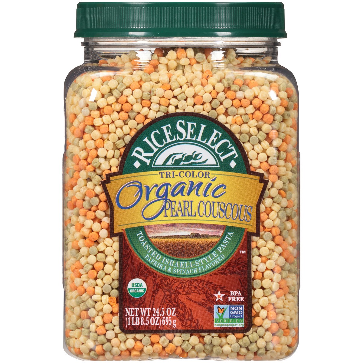 slide 1 of 11, RiceSelect Organic Tri-Color Pearl Couscous 24.5 oz. Jar, 24.5 oz