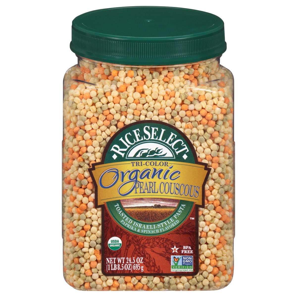 slide 1 of 8, RiceSelect Organic Pearl Couscous - Tri-Color, 24.5 oz