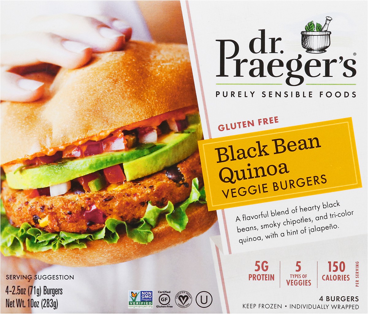 slide 11 of 13, Dr. Praeger's Black Bean Quinoa Veggie Burgers, 4 ct; 2.5 oz