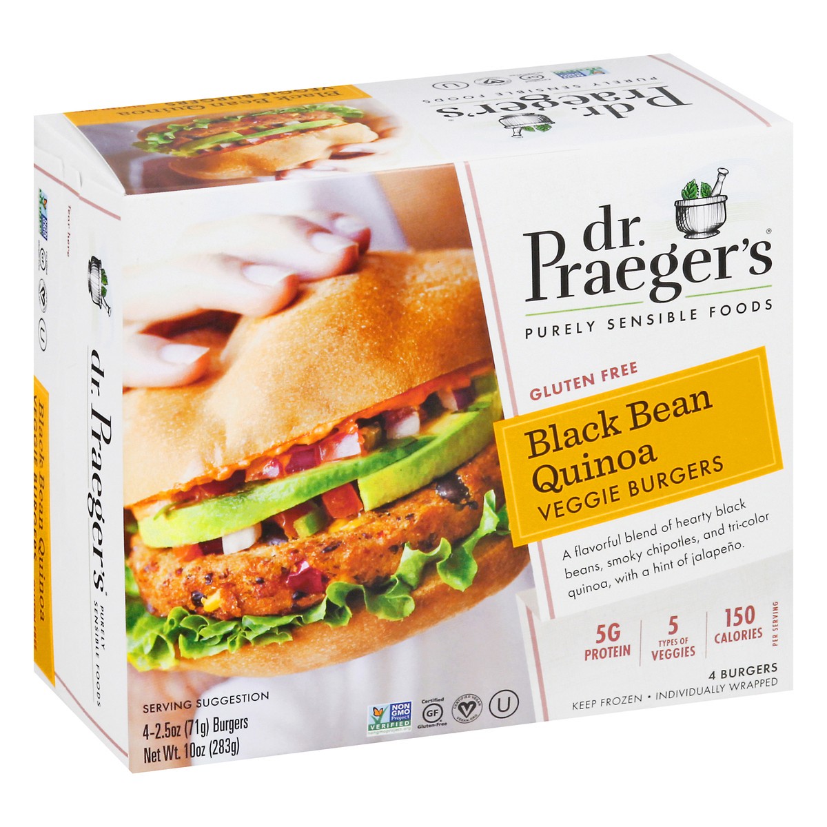 slide 6 of 13, Dr. Praeger's Black Bean Quinoa Veggie Burgers, 4 ct; 2.5 oz