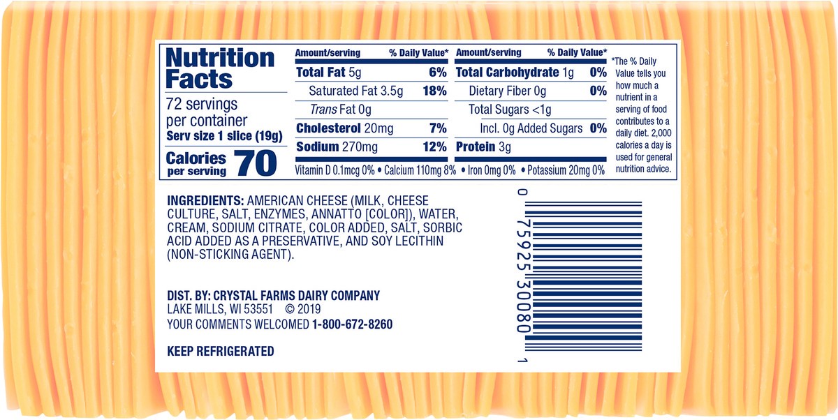 slide 2 of 5, Crystal Farms Slices Cheese, 72 ct