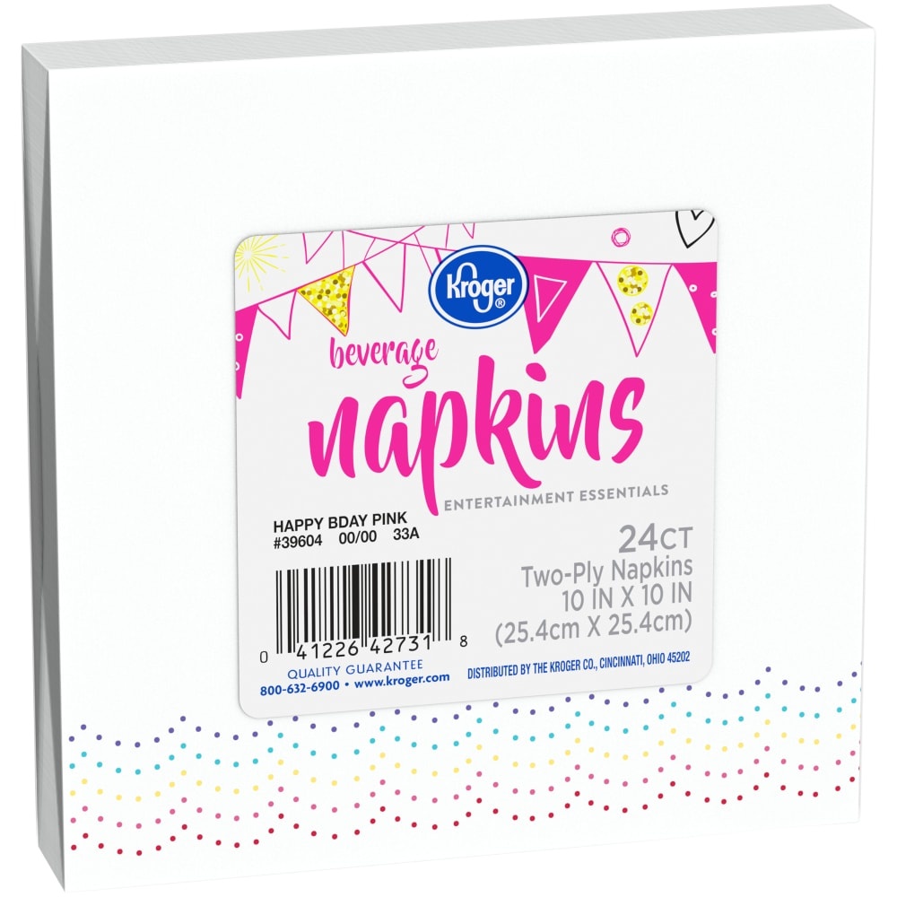 slide 1 of 1, Kroger Entertainment Essentials Happy Birthday Beverage Napkins Pink, 24 ct