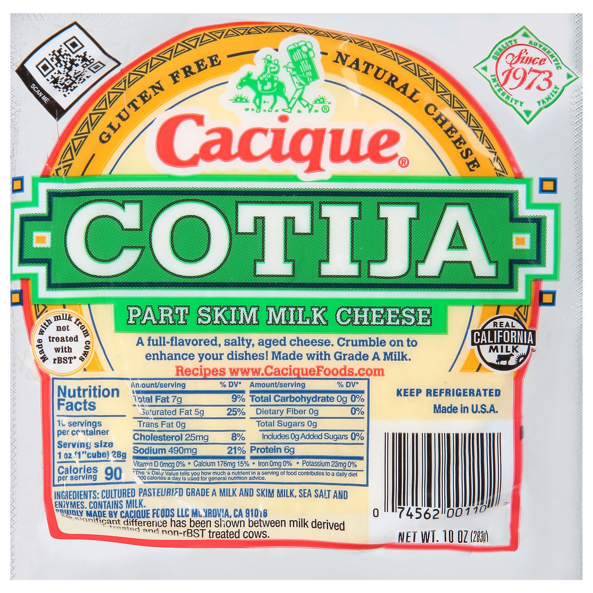 slide 1 of 9, Cacique Cotija Part Skim Milk Cheese, 