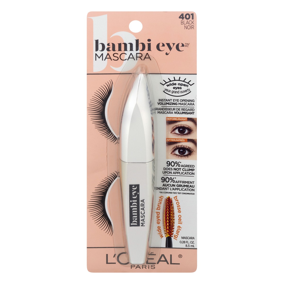 slide 1 of 9, L'Oréal Bambi Eye Washable Black Lasting Volume Mascara , 0.28 oz