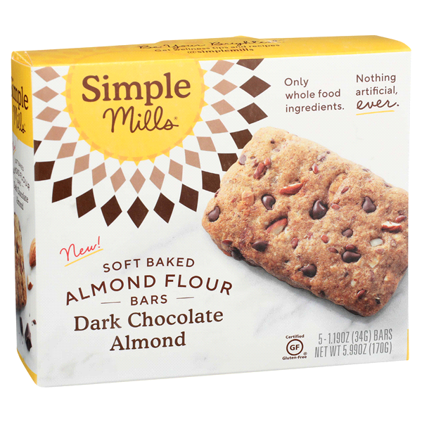 slide 10 of 21, Simple Mills Soft Baked Dark Chocolate Almond Almond Flour Bars 5 - 1.19 oz Bars, 5.99 oz