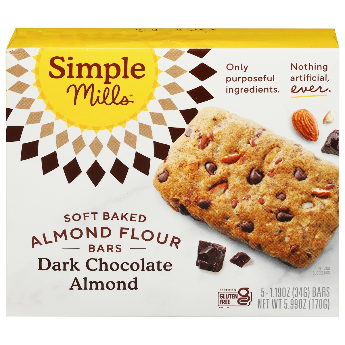 slide 1 of 21, Simple Mills Soft Baked Almond Flour Dark Chocolate Almond Bars 5 - 1.19 oz Bars, 5.99 oz