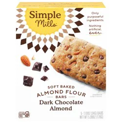 Simple Mills Soft Baked Dark Chocolate Almond Flour Bars - 5 ct, 1.19 oz