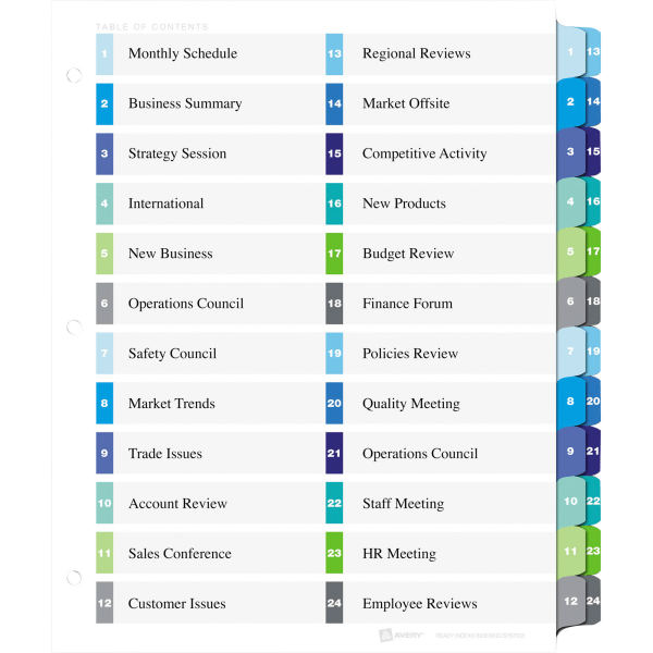 slide 4 of 9, Avery Ready Index 20% Recycled Double-Column Table Of Contents Dividers, 24-Tab, 1 ct