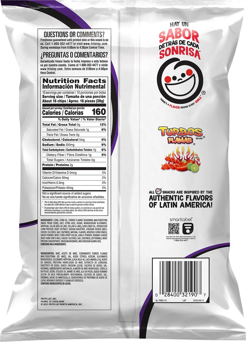 slide 4 of 8, Sabritas Flavored Corn Snacks Turbos Flamas 10 Oz, 10 oz