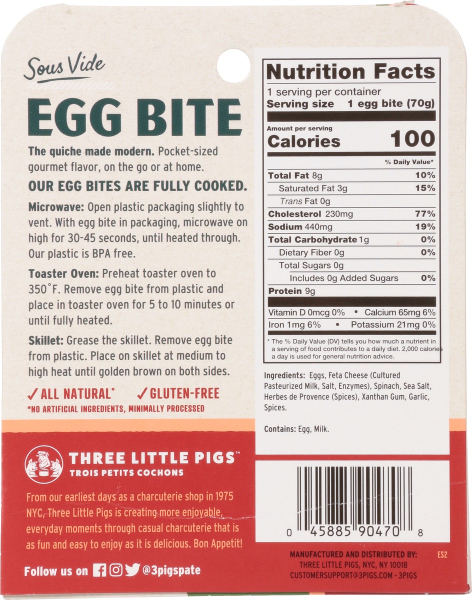 slide 10 of 13, Three Little Pigs Spinach & Feta Egg Bite 2.5 oz, 2.5 oz