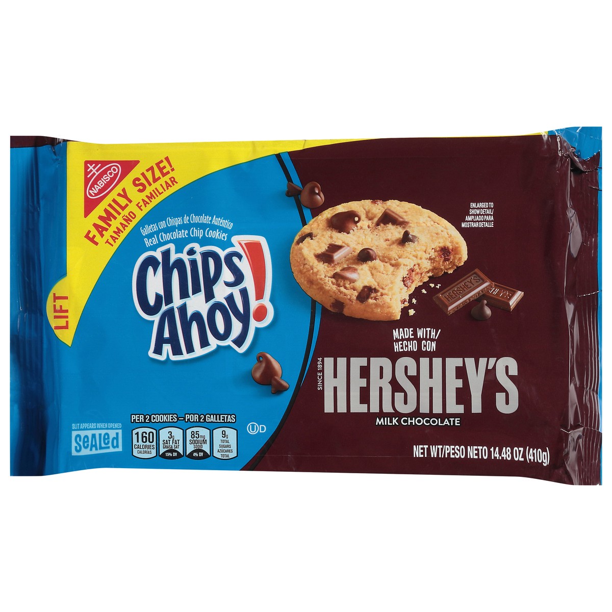 slide 11 of 12, CHIPS AHOY! Hershey's Milk Chocolate Chip Cookies, Family Size, 14.48 oz, 14.48 oz