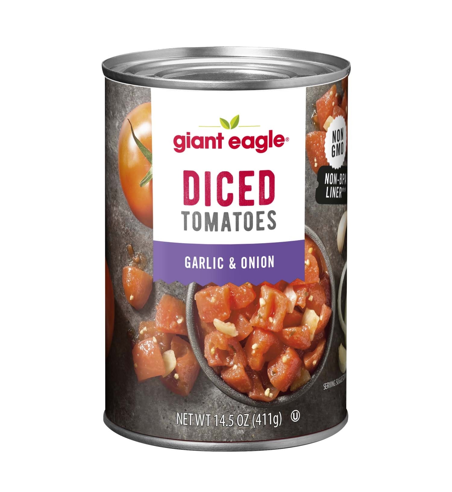 slide 1 of 1, Giant Eagle Diced Tomatoes, Roasted Garlic & Onion, 14.5 oz