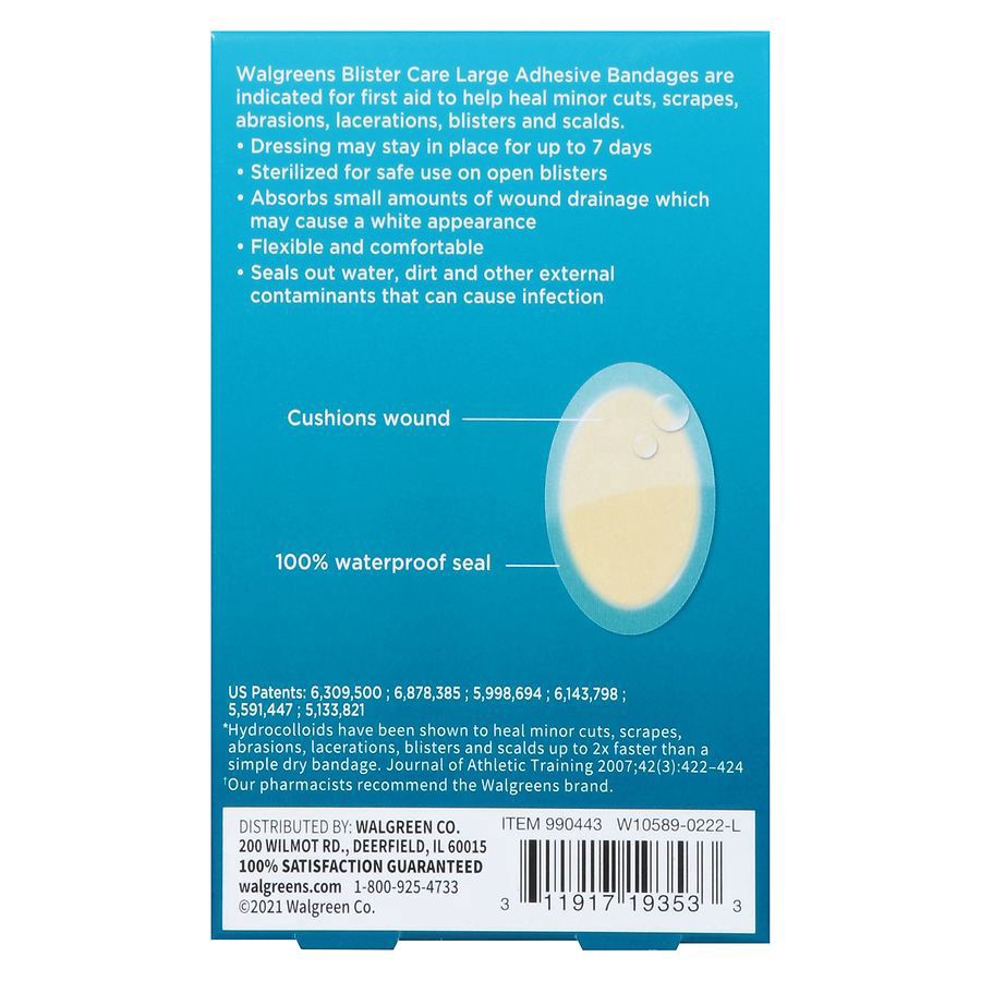 slide 4 of 5, Walgreens Blister Care Hydrocolloid Adhesive Bandages Large, 6 ct