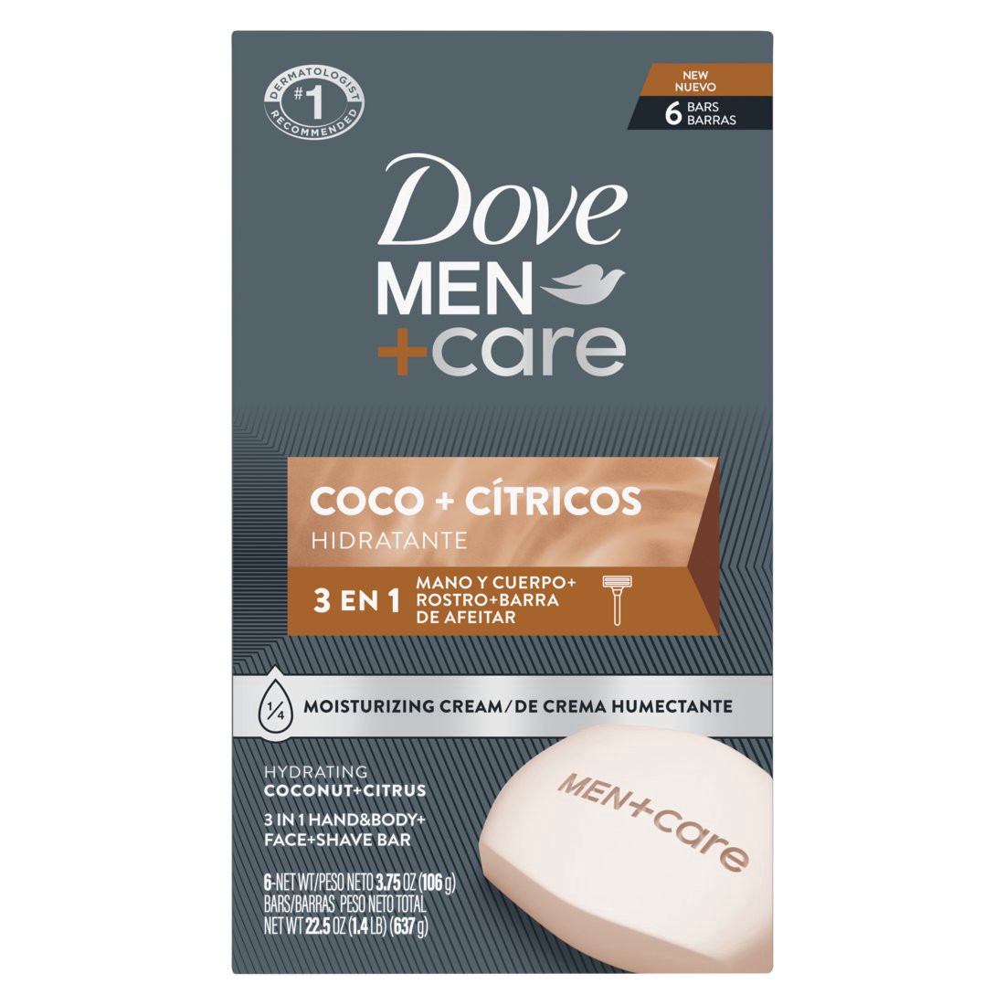 slide 1 of 1, Dove Men+Care Hydrating 3-in1 Bar Soap - Coco & Citrus, 6 ct