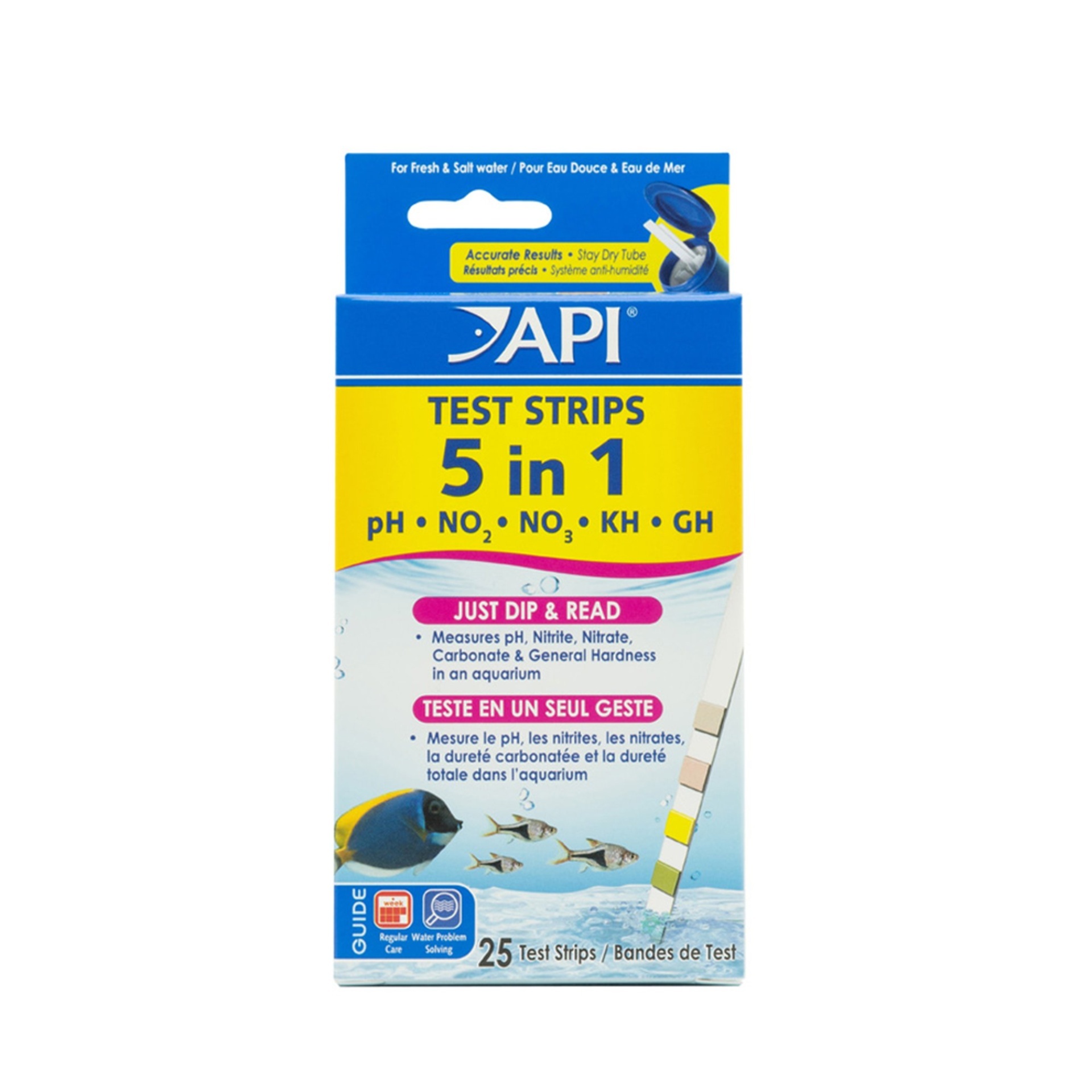 slide 1 of 1, API 5-in-1 Freshwater and Saltwater Aquarium Test Strips, 25 ct