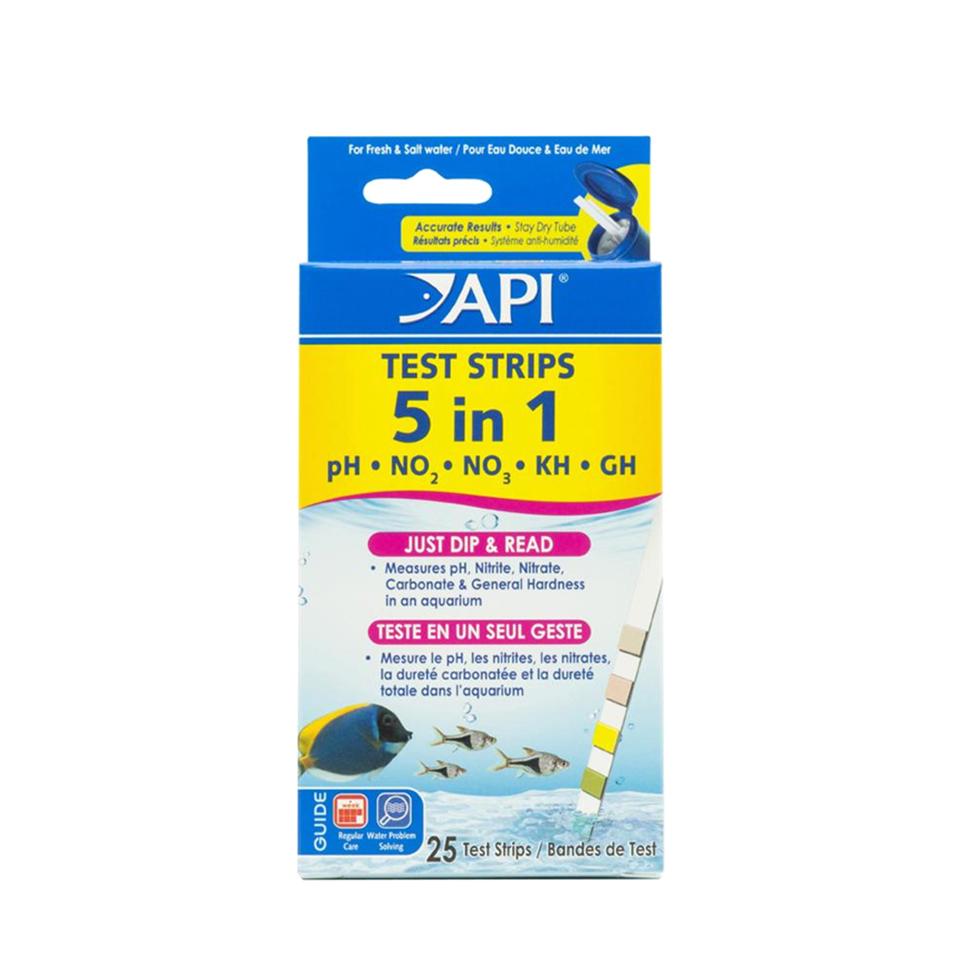 slide 1 of 1, API 5-in-1 Freshwater and Saltwater Aquarium Test Strips, 25 ct