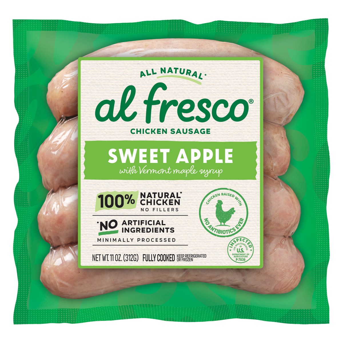 slide 1 of 12, al fresco Sweet Apple Chicken Sausage, 11 oz