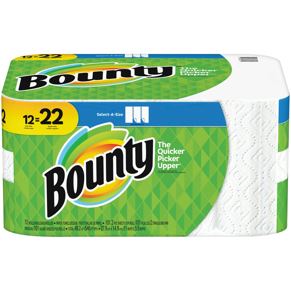 slide 1 of 1, Bounty Select-A-Size Super Absorbent Paper Towels, 12 ct