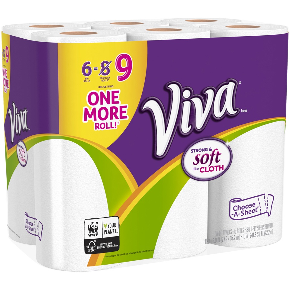 slide 2 of 3, Viva Chooseasheet White Big Paper Towel Rolls, 6 ct