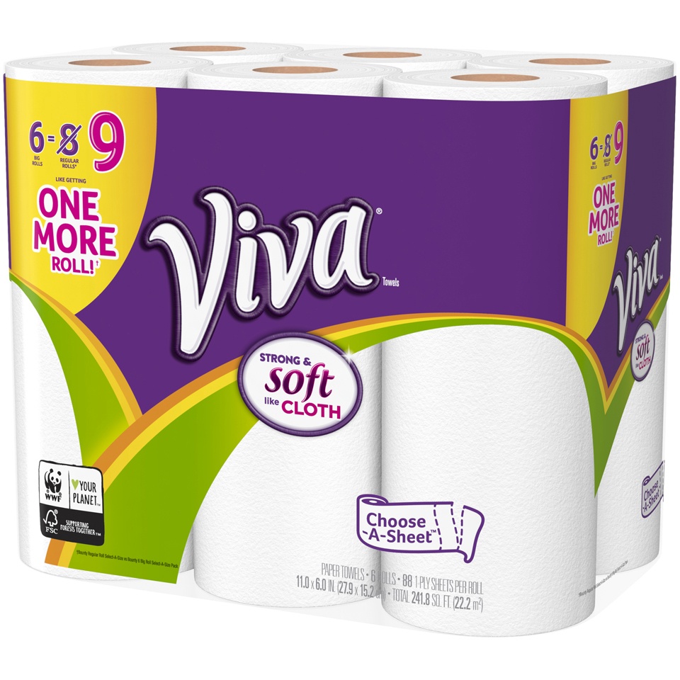 slide 3 of 3, Viva Chooseasheet White Big Paper Towel Rolls, 6 ct