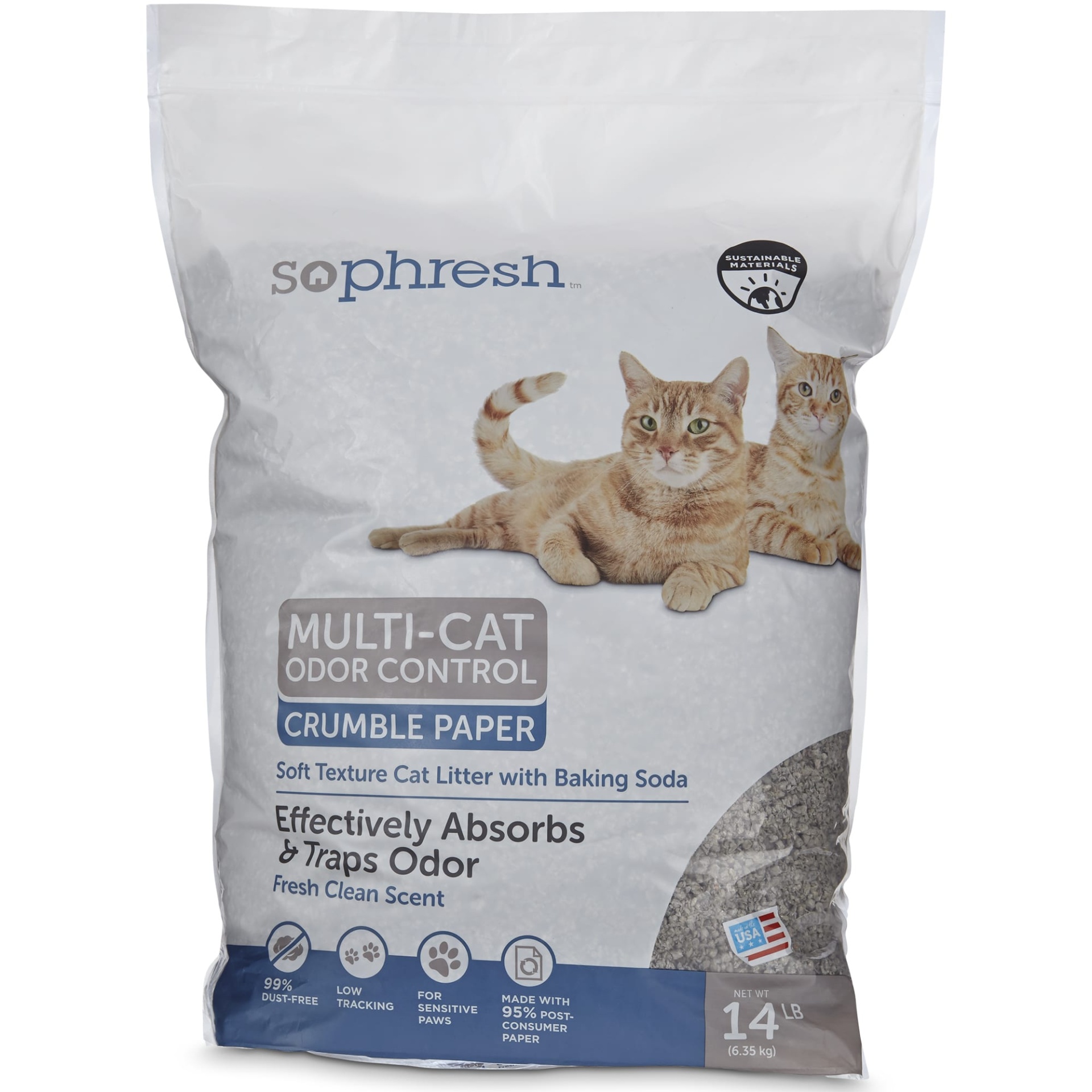 slide 1 of 1, So Phresh Multi-Cat Odor Control Crumble Paper Litter, 14 lb