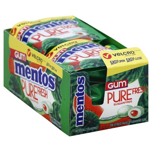 slide 1 of 1, Mentos Watermelon Gum Velcro Pack, 10 ct