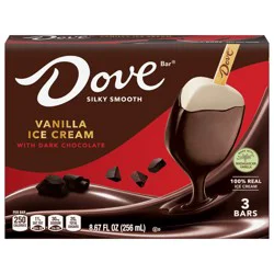 DOVE Vanilla Ice Cream Bars Coated With Dark Chocolate, Individually Wrapped Dessert, 3 Pack, 2.89 Oz Bars