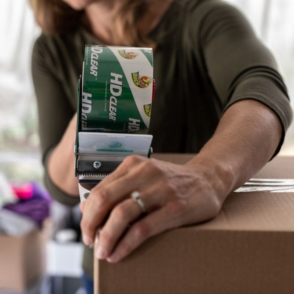 slide 4 of 8, Duck Foam Handle Tape Dispenser With Hd Clear Packing Tape, 1-15/16"" X 50 Yd, Clear, 1 ct