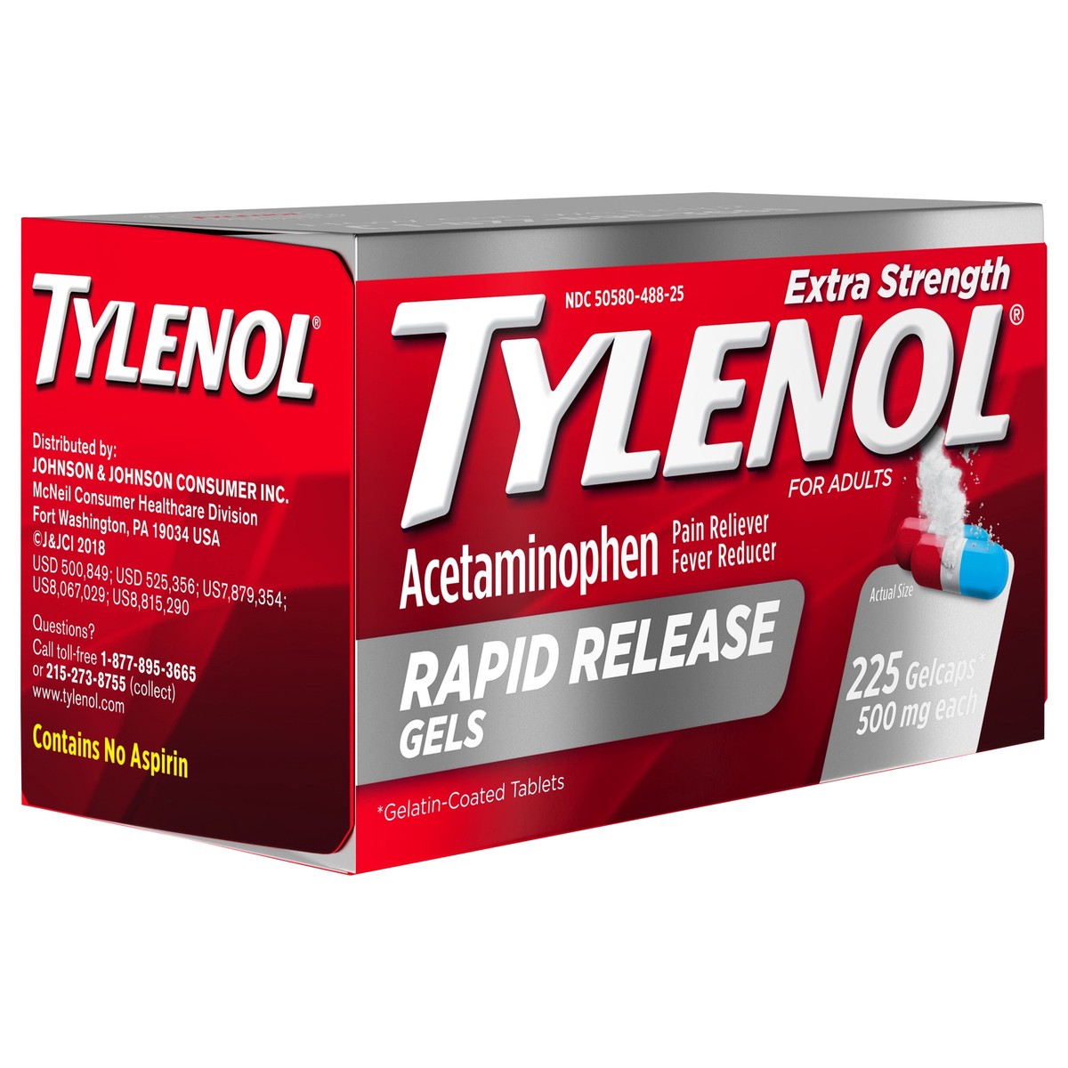 slide 6 of 7, Tylenol Extra Strength Acetaminophen Rapid Release Gels, Extra Strength Pain Reliever & Fever Reducer Medicine, Gelcaps with Laser-Drilled Holes, 500 mg Acetaminophen, 225 ct, 225 ct